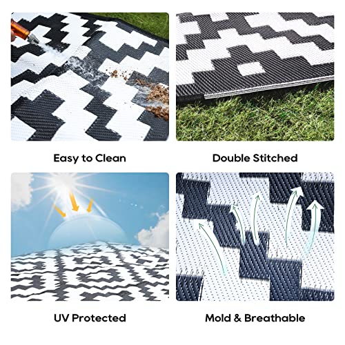 RVGUARD Outdoor Rugs, Reversible Patio Mat 5 x 8 Feet, Waterproof Camping Rugs for Indoor/Outdoor, Patio, RV, Picnic, Beach, Backyard, Deck, Black & White