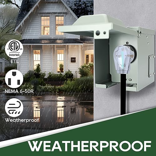 50 Amp 250 Volt 6-50R EV/Welding Power Outlet Box, Enclosed Lockable Weatherproof Outdoor Electrical Panel