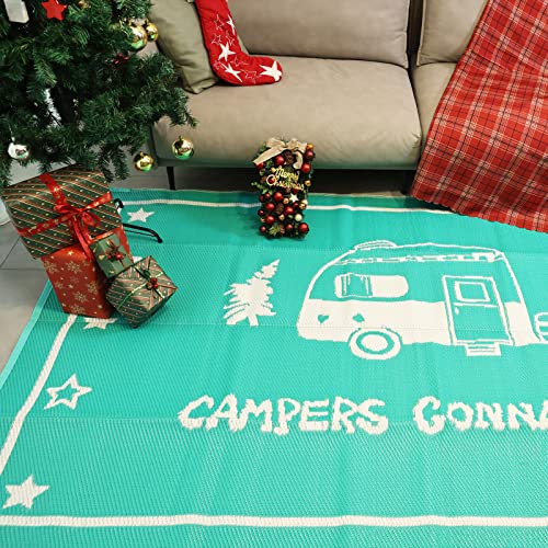 Load image into Gallery viewer, RVGUARD RV Outdoor Rugs, Reversible Patio Mat 6 x 9 Feet, Waterproof Camping Rugs for Indoor/Outdoor, Patio, RV, Picnic, Beach, Backyard, Deck-Campers Gonna Camp（Green）
