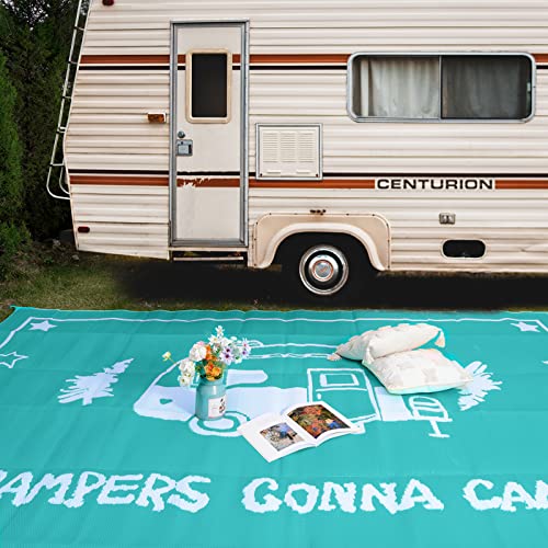 Load image into Gallery viewer, RVGUARD RV Outdoor Rugs, Reversible Patio Mat 9 x 18 Feet, Waterproof Camping Rugs for Indoor/Outdoor, Patio, RV, Picnic, Beach, Backyard, Deck-Campers Gonna Camp（Green）
