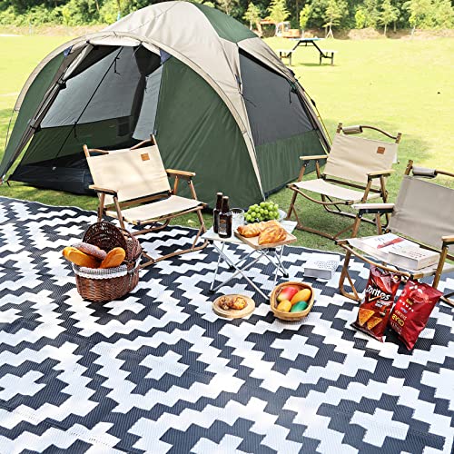 RVGUARD Outdoor Rugs, Reversible Patio Mat 9 x 12 ft, Waterproof Camping Rugs for Indoor/Outdoor, Patio, RV, Picnic, Beach, Backyard, Deck, Black & White