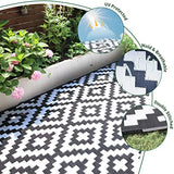 RVGUARD Outdoor Rugs, Reversible Patio Mat 9 x 18 ft, Waterproof Camping Rugs for Indoor/Outdoor, Patio, RV, Picnic, Beach, Backyard, Deck, Black & White