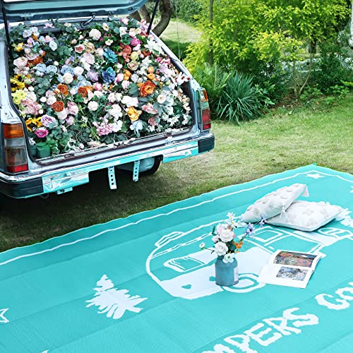 Load image into Gallery viewer, RVGUARD RV Outdoor Rugs, Reversible Patio Mat 6 x 9 Feet, Waterproof Camping Rugs for Indoor/Outdoor, Patio, RV, Picnic, Beach, Backyard, Deck-Campers Gonna Camp（Green）
