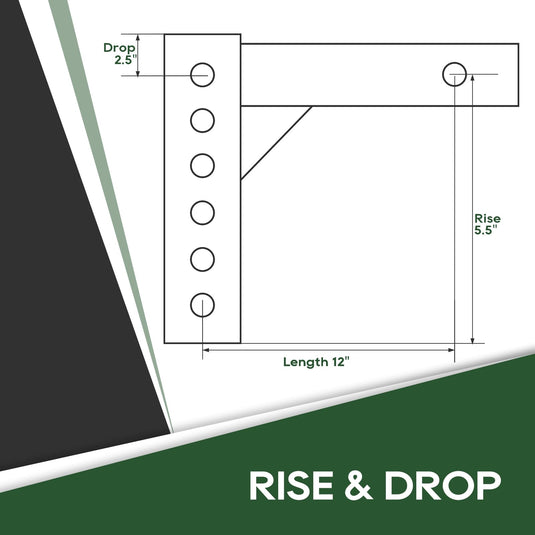 RVGUARD Replacement Weight Distribution Hitch Shank for Trailer, 2 Inch Receiver, 2-1/2 Inch Drop, 6-1/2 Inch Rise