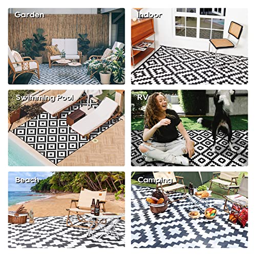 RVGUARD Outdoor Rugs, Reversible Patio Mat 9 x 18 ft, Waterproof Camping  Rugs for Indoor/Outdoor, Patio, RV, Picnic, Beach, Backyard, Deck, Black 