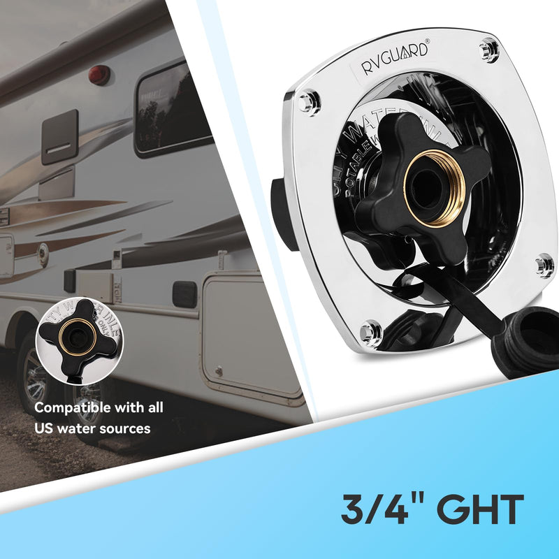 Load image into Gallery viewer, RVGUARD RV City Water Inlet with Regulator, Chrome Wall Mount Water Fill Inlet Built-in Check Valve, for Camper, Trailer, Marine
